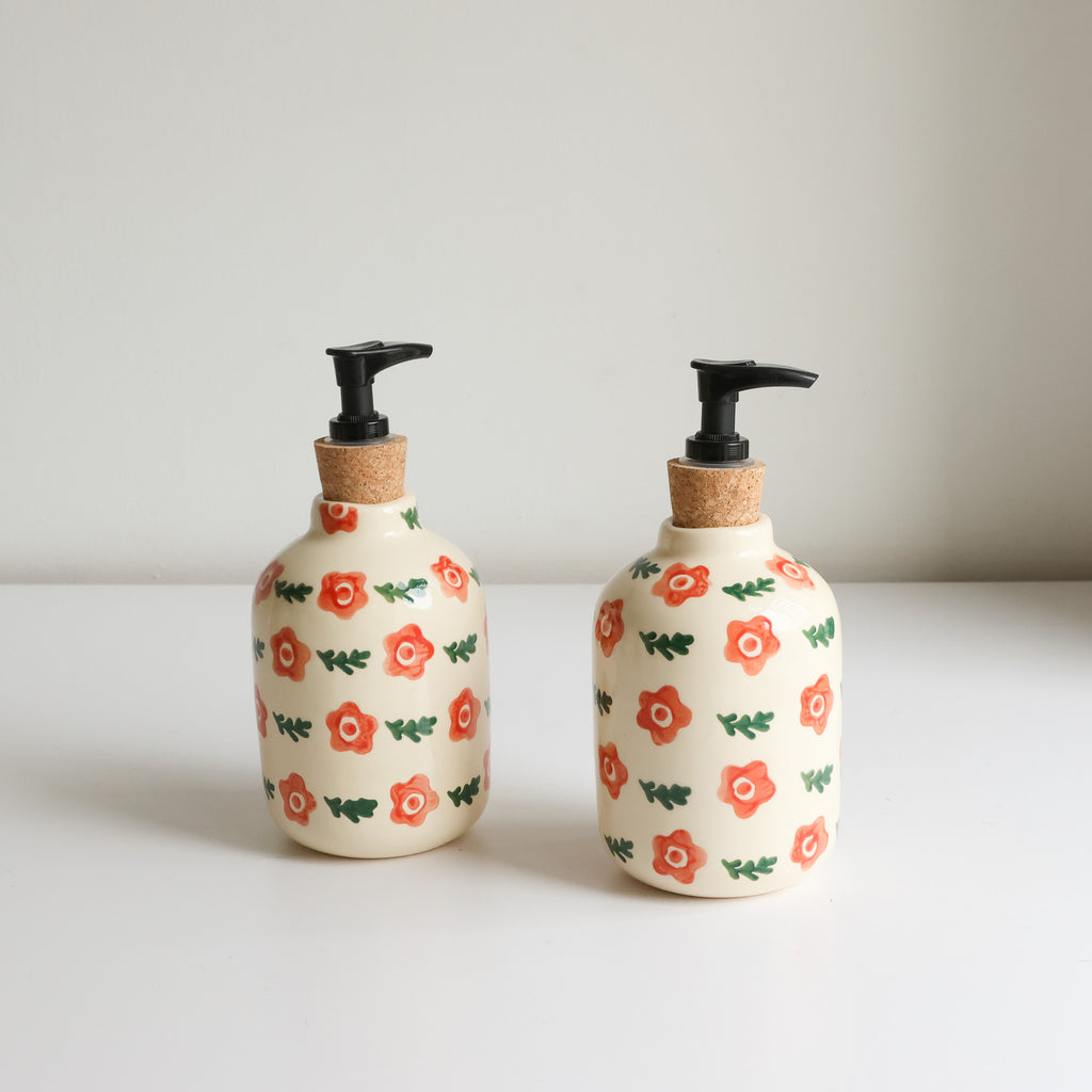 Flower print soap dispenser