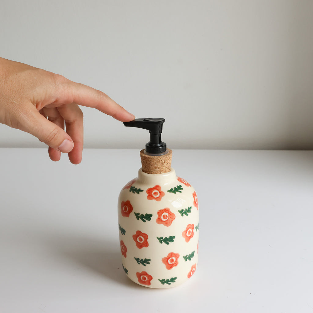 Flower print soap dispenser